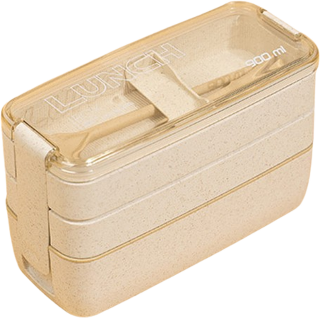 크림 밀짚 3단 도시락, 혼합색상, 1세트