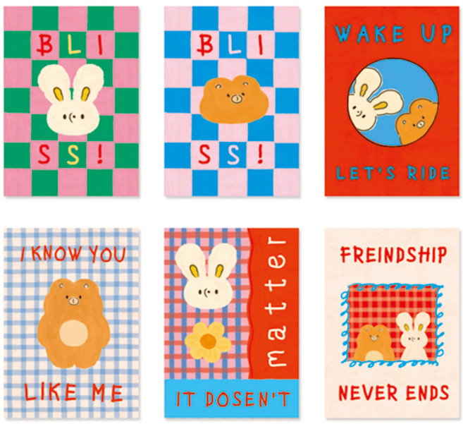 모노라이크 언매치드 프렌즈 미니 B 라인 노트 6종 세트, Pink Green, Pink Blue, Red, Blue Check, Red Blue Check, Ivory, 1세트