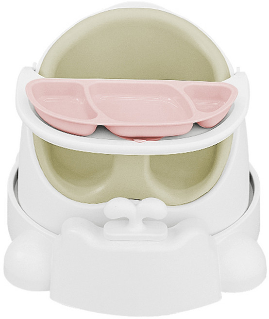 젤리맘 유아용 와이즈 체어 + 카트 + 흡착 식판 세트, 올리브(의자), 베이비핑크(식판), 1세트