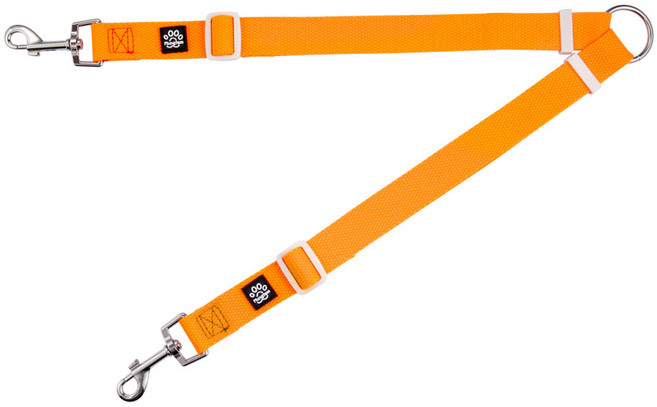 멍템 강아지 두마리 산책 팔레트 트윈 리드줄, 네온 오렌지, 1개