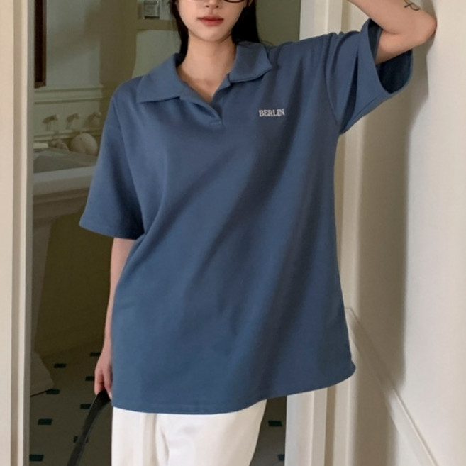 라라온 여성용 오픈 카라넥 티셔츠 TSP481