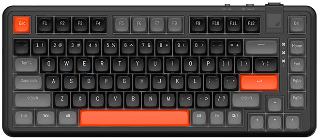 레드빈 더베러 핫스왑 기계식 키보드 A1 무선 텐키리스 저소음, 캐롯블랙, A1-82-BK-RED, 적축