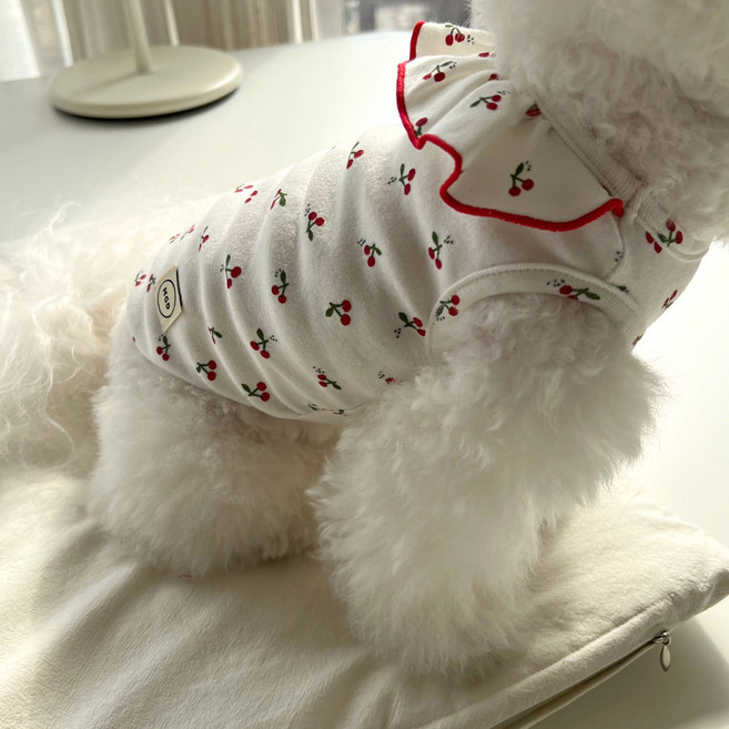 매그독 강아지 앵두 프릴 티셔츠, 아이보리, 1개