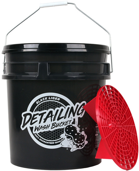 블랙라이거 디테일링 세차버킷 + 그릿가드 + 버킷리드 세트, 18L, 반투명그레이 + 레드그릿가드 + 블랙버킷리드