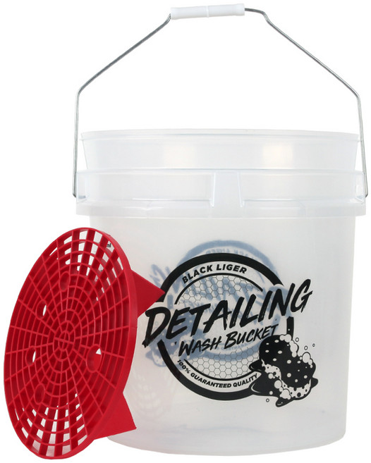블랙라이거 디테일링 세차버킷 + 그릿가드 세트, 18L, 투명화이트 + 레드