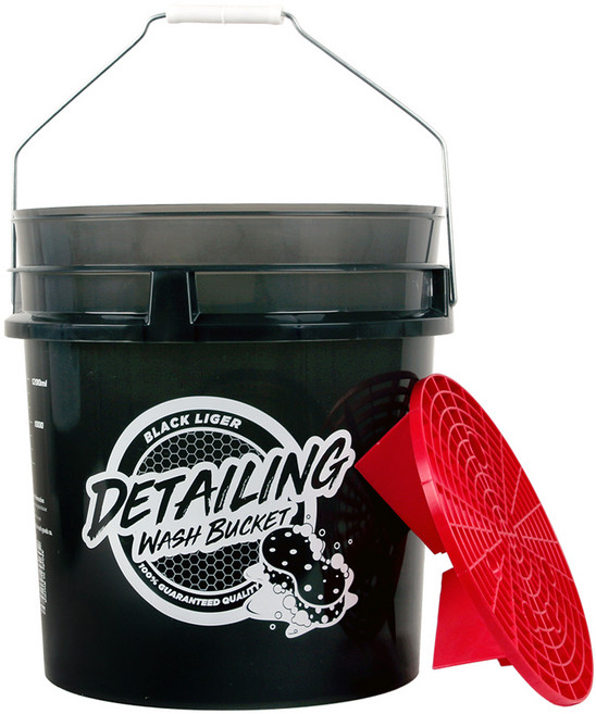 블랙라이거 디테일링 세차버킷 + 그릿가드 세트, 18L, 반투명그레이 + 레드