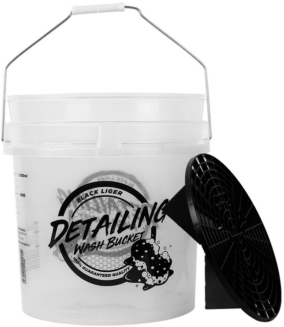 블랙라이거 디테일링 세차버킷 + 그릿가드 세트, 18L, 투명화이트 + 블랙