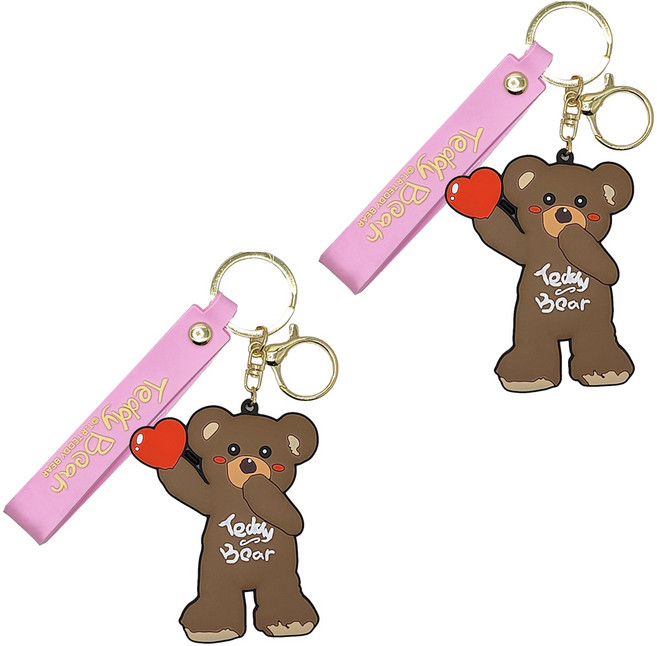 TR테디베어 2D 하트 테디베어 키홀더, 핑크, 1개