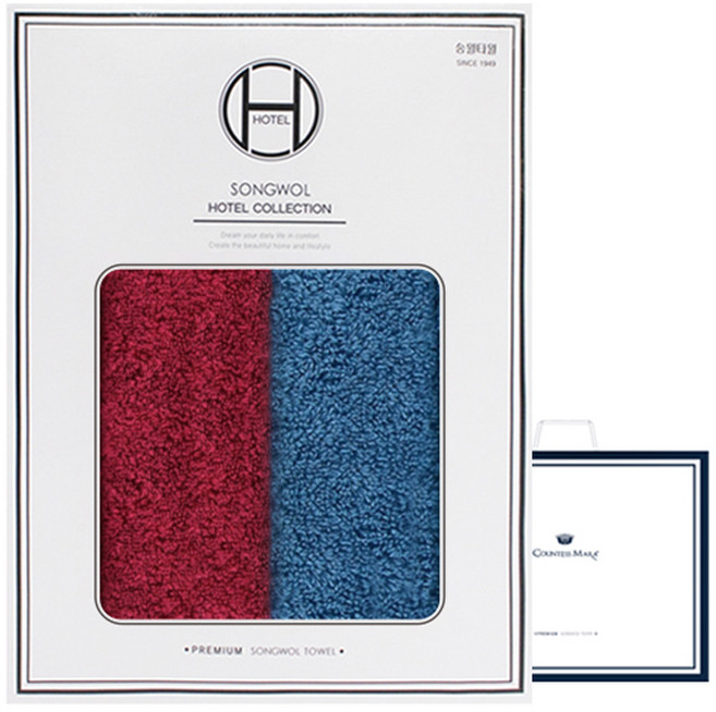 호텔컬렉션 타월 무지 세면타월 170g 30수 코마사 + 쇼핑백, 랜덤발송, 2개