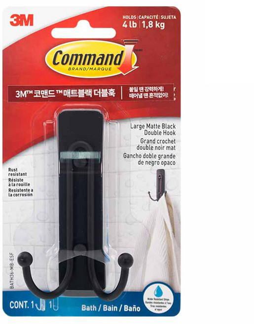 코맨드 욕실 소품 3M 더블 훅 대형, 매트블랙, 1개