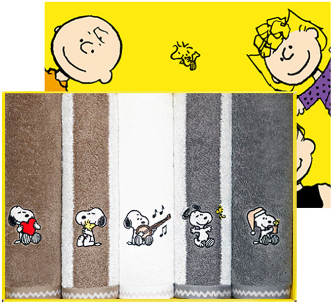 송월타월 스누피 멜로우 세면타월 170g 30수 코마사 + 쇼핑백, 랜덤발송, 5개