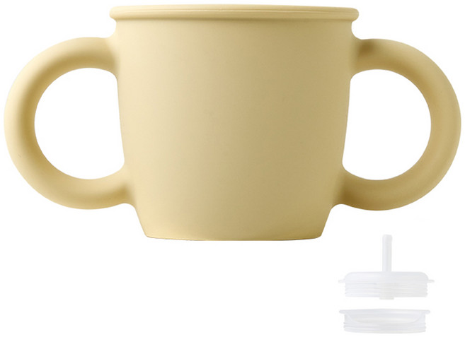 실리만 국내생산 크림 실리콘 양손 빨대컵 크림옐로우 1개 220ml