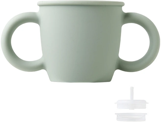 실리만 국내생산 크림 실리콘 양손 빨대컵 크림그린 1개 220ml - 쿠팡