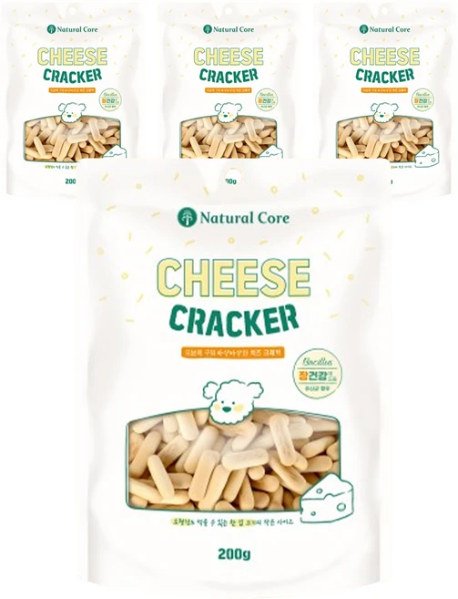 네츄럴코어 강아지 치즈 크래커, 치즈맛, 200g, 4개 - 쿠팡