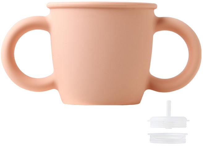 실리만 국내생산 크림 실리콘 양손 빨대컵 크림피치 1개 220ml