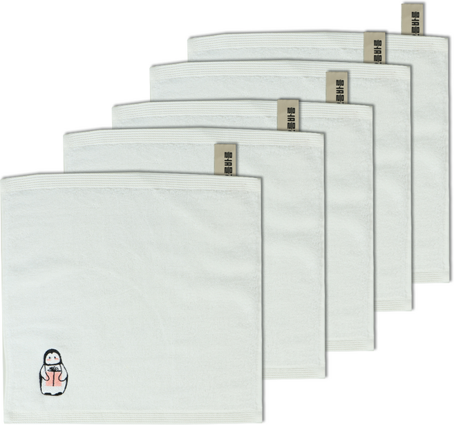 생활을 그리다 기프트앤펭귄 고리겸 네임라벨 코마사 40수 타올 34 x 34 cm 70g, 화이트, 5개