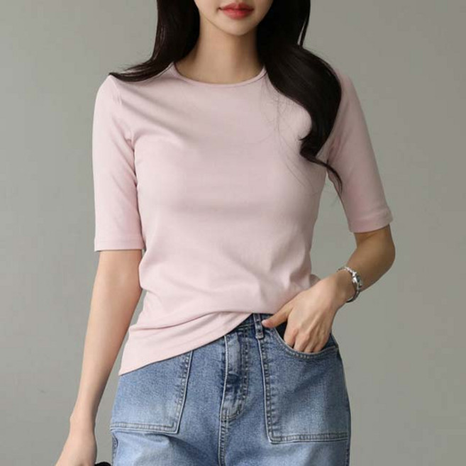 피핀 여성용 베이직 라운드 5부 티셔츠 #111211