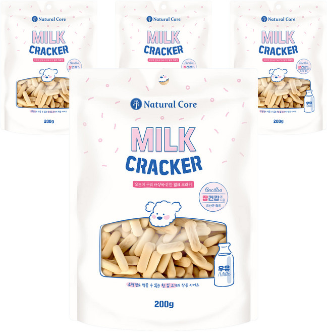 네츄럴코어 밀크 크래커 강아지 간식, 우유맛, 200g, 4개