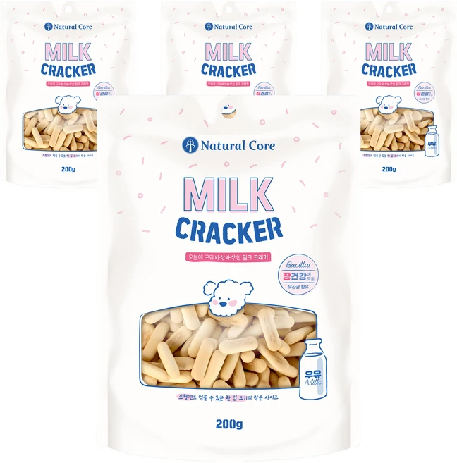 네츄럴코어 밀크 크래커 강아지 간식, 우유맛, 200g, 4개 - 쿠팡