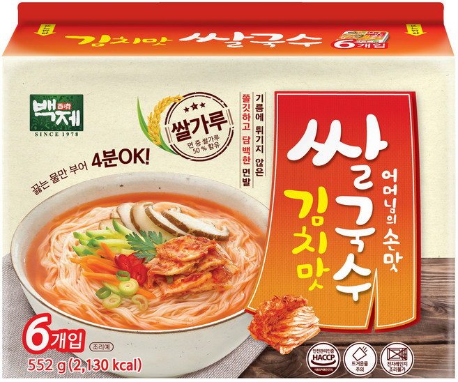 백제 김치맛 쌀국수, 92g, 6개
