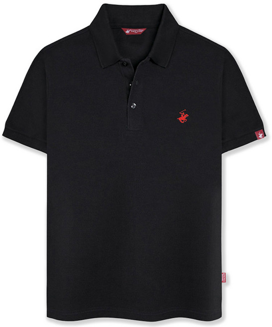 BEVERLY HILLS POLO CLUB 比佛利保羅 中性款Logo刺繡彈力短袖polo衫 CPX0T01, 黑色