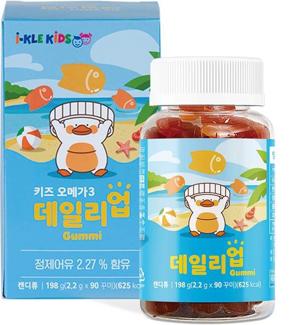 아이클키즈 오메가3 구미 데일리업 90정, 혼합맛(오렌지/레몬), 198g, 1개