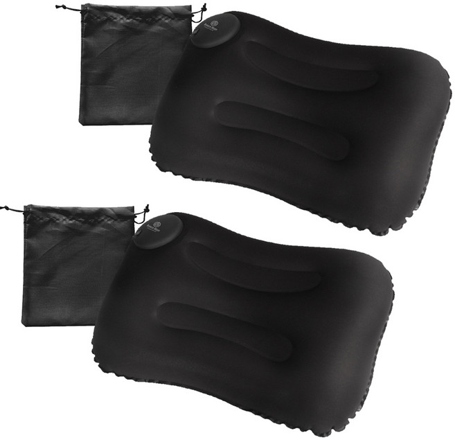 브리즈문 캠핑용 푸시푸시 휴대 TPU 에어베개 2p + 보관 파우치 2p 세트, 블랙, 1세트