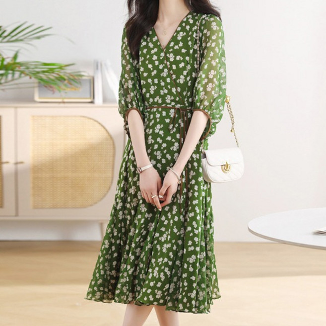 페이퍼먼츠 브이넥 플라워 랜턴소매 원피스 22214 빅사이즈 포함