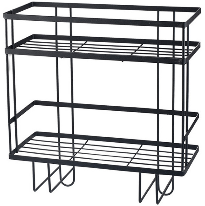 제이라이프 메트릭 변기 틈새 수납 스틸 욕실 용품 물빠짐 선반 2단, 블랙, 1개