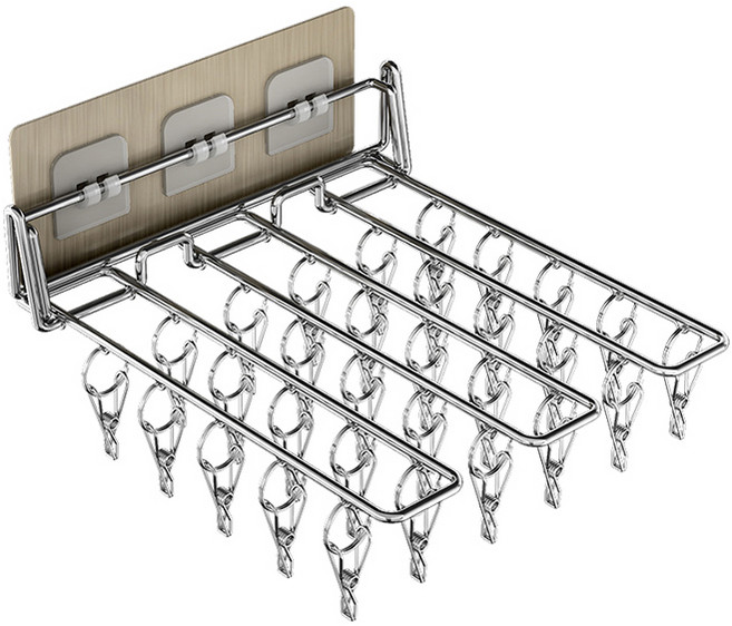 제이라이프 양말 속옷 빨래 픽스 접이식 스텐 집게 고리 3열 30p, 실버, 1개