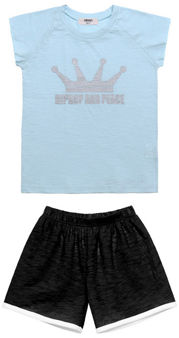 유라비 아동용 크라운 민소매 티셔츠 + 슬라브 팬츠 세트