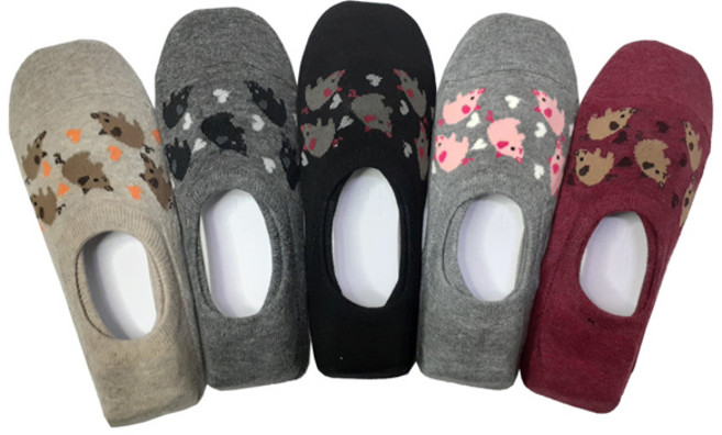 비버리힐스폴로클럽 여성용 미끄럼방지 뉴 진색 면 덧신 5켤레 세트