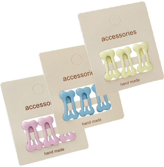 딩동펫 뼈다귀 헤어핀 B세트, 연핑크 + 스카이 + 레몬, 1세트