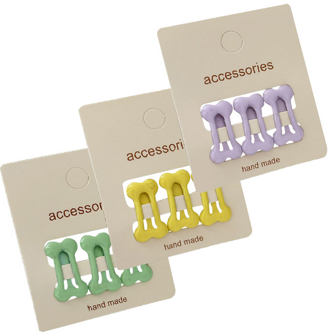 딩동펫 반려동물 뼈다귀 헤어핀 세트, 라벤더 + 옐로우 + 그린, 1세트