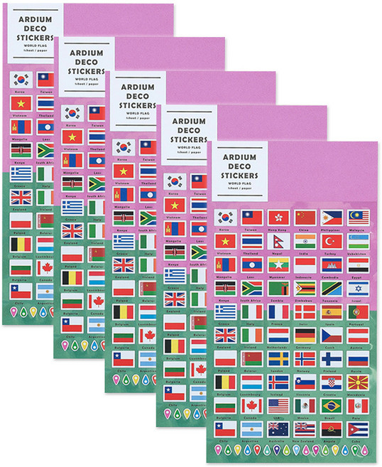 아르디움 데코 스티커 월드 플래그, 혼합색상, 5개