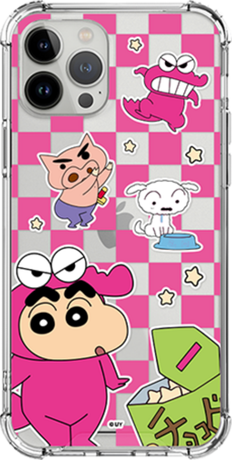 蠟筆小新 彩色格紋透明防撞軟硬手機殼