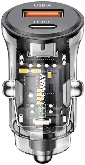 코드웨이 PD QC 30W 듀얼 C타입 미니 차량용 고속 충전기, 블랙