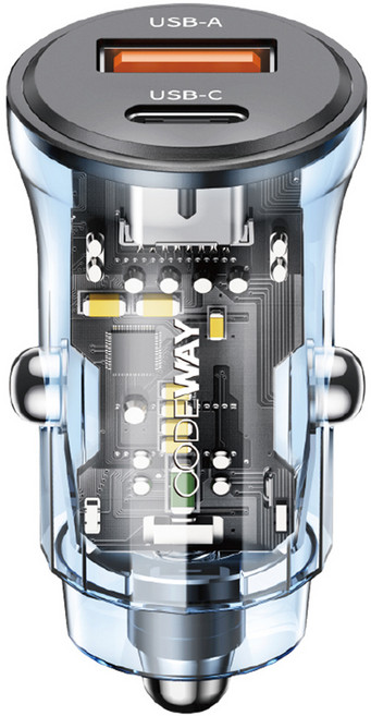 코드웨이 PD 30W 듀얼 A C타입 초미니 차량용 고속 충전 시거잭, 블루