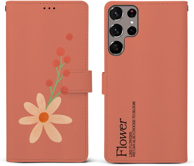 스메르 심플플라워 디자인 가죽 다이어리 휴대폰 케이스