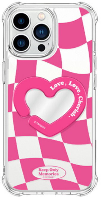 트라이코지 세리프 레터링 거울 방탄 젤하드 휴대폰 케이스 + 미러 아크릴톡 세트