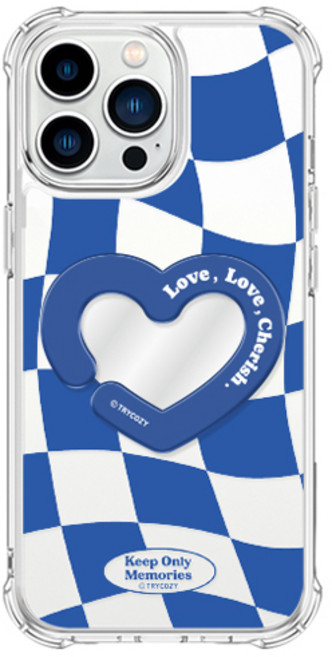 트라이코지 하트 체커보드 거울 방탄 젤하드 케이스 + 미러 아크릴톡 세트