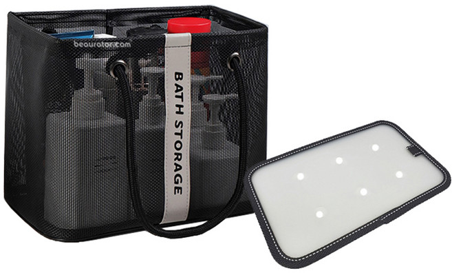 뷰레이터닷컴 스토리지 목욕가방 + 원형 6홀 받침대 세트, 블랙