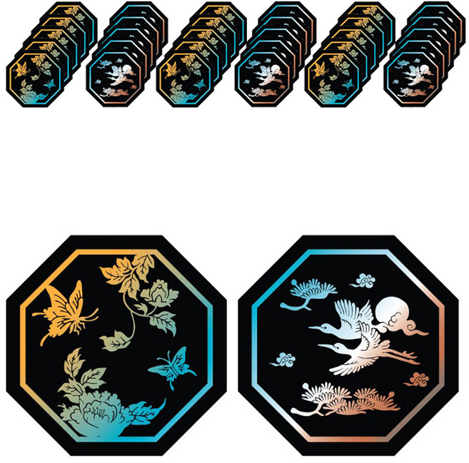 인디케이 전통 자개 팔각 스티커 2종 x 50p 세트, 혼합색상, 1세트