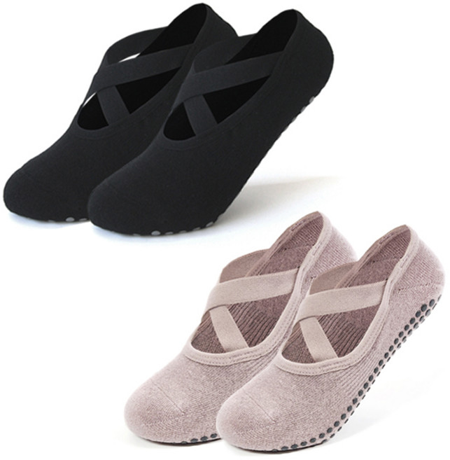 아사나 크로스리본 스트롱 미끄럼방지 요가 필라테스 양말 2켤레 세트