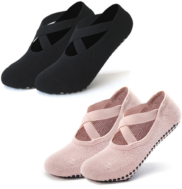 아사나 크로스리본 스트롱 미끄럼방지 요가 필라테스 양말 2켤레 세트