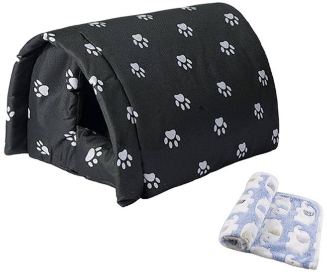 에코펫위드 고양이 하우스 + 담요 세트, 블랙, 1세트