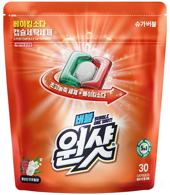 슈가버블 버블원샷 베이킹소다 플로럴향 캡슐세제, 30개입, 1개