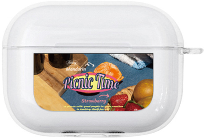 에잇클로드 빈티지매거진 에어팟 프로 클리어 일체형 케이스, 피크닉타임