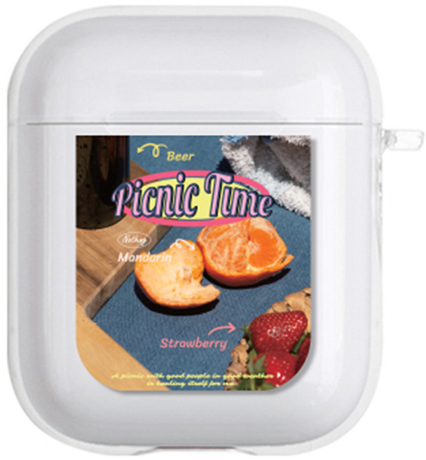 에잇클로드 빈티지매거진 에어팟 1 / 2세대 클리어 일체형 케이스, 피크닉타임