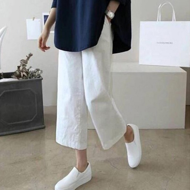 구디프 여성용 컴포트 7부 코튼 와이드 팬츠